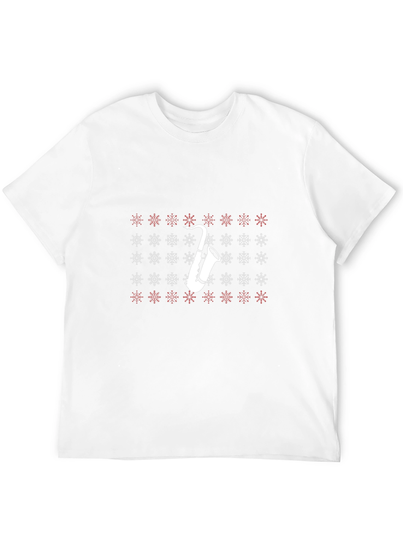 Saxophone Snowflake Pattern Black T-Shirt