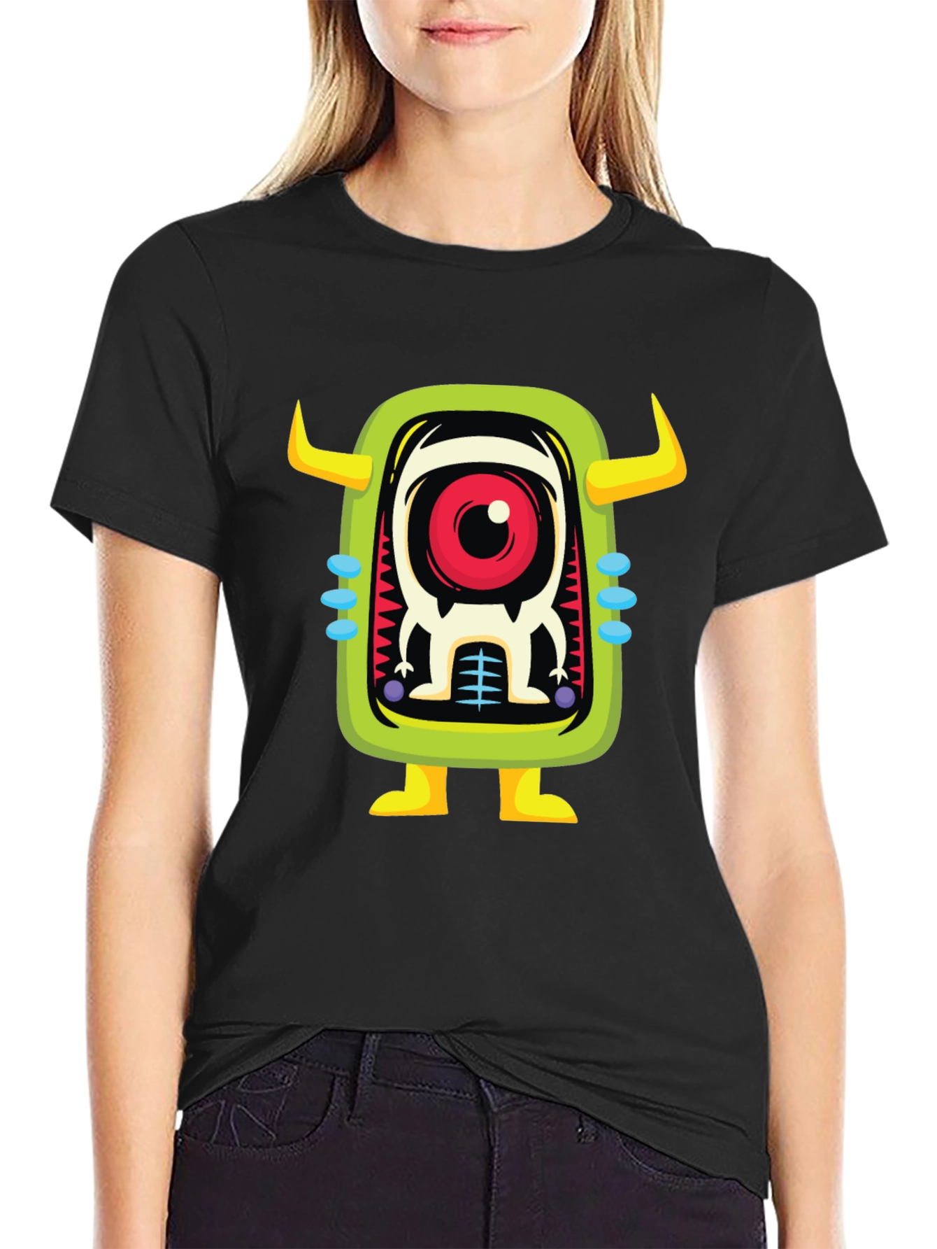 Cartoon Monster Graphic Print Black T-Shirt