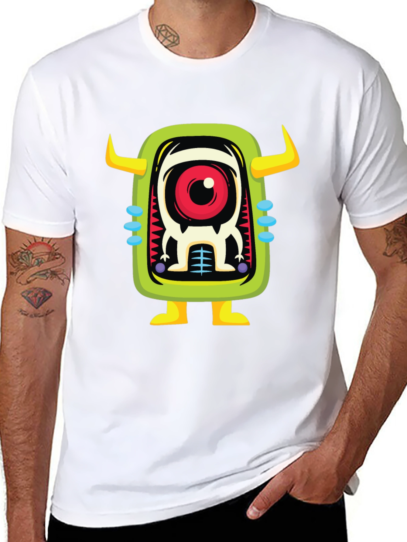 Cartoon Monster Graphic Print Black T-Shirt