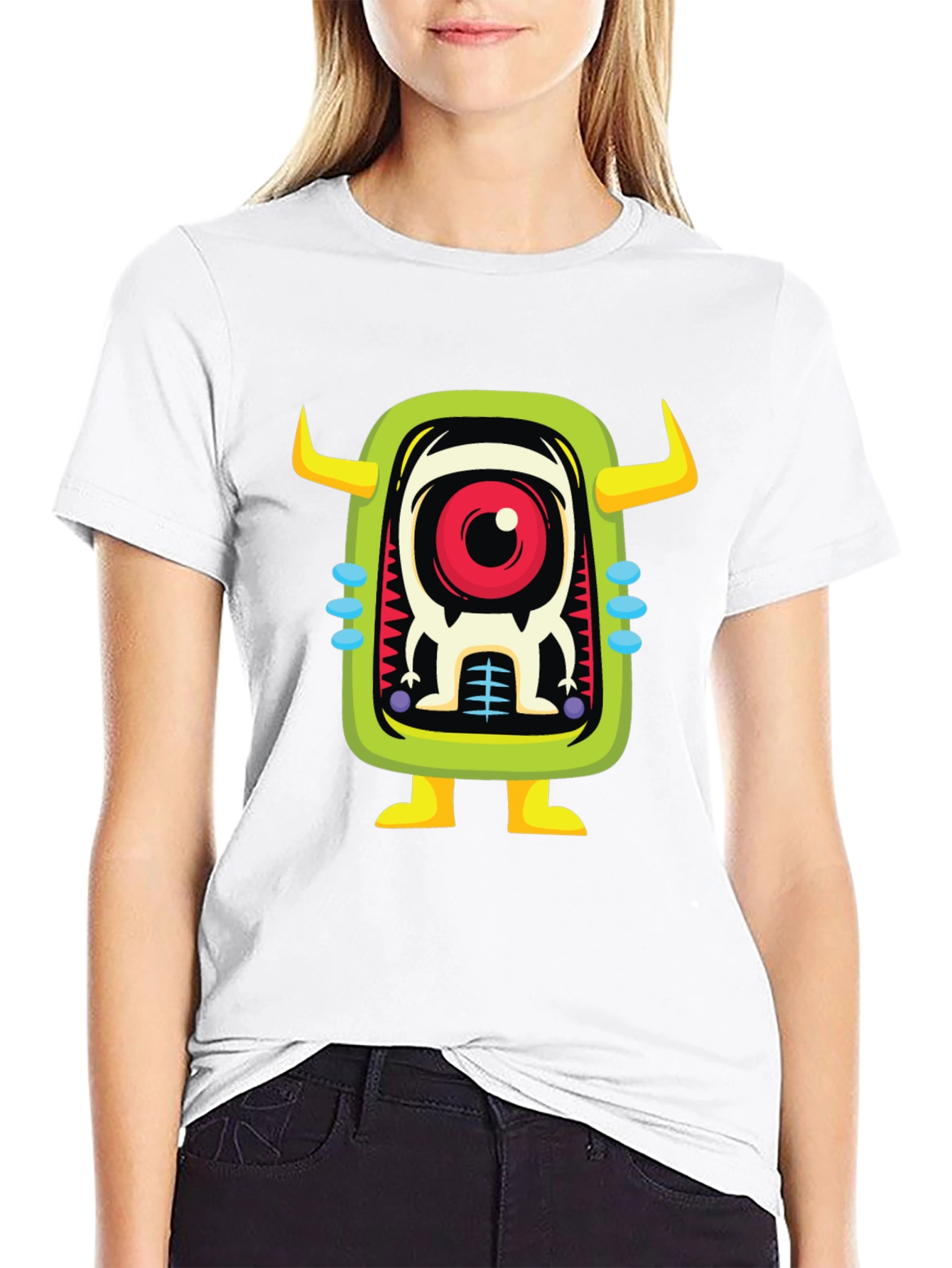 Cartoon Monster Graphic Print Black T-Shirt