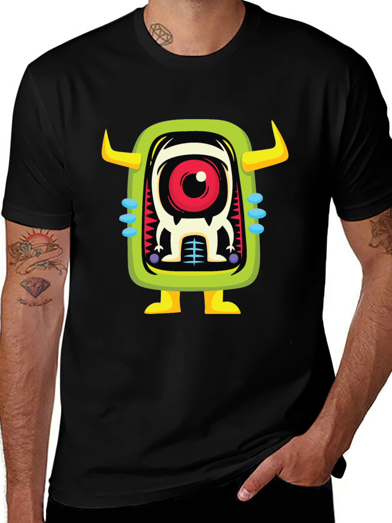 Cartoon Monster Graphic Print Black T-Shirt