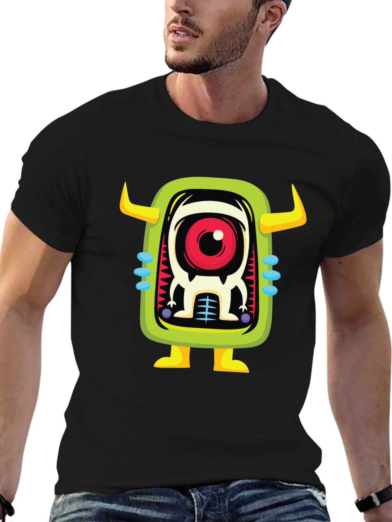Cartoon Monster Graphic Print Black T-Shirt