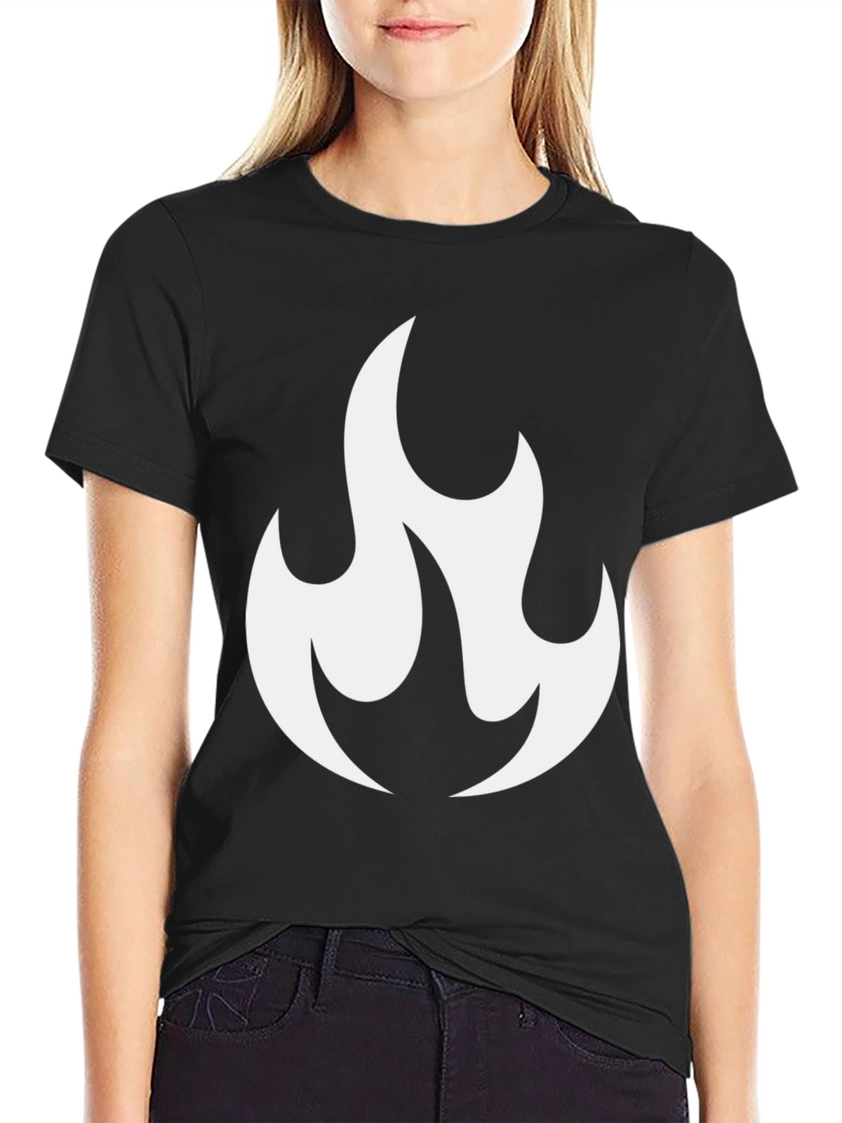 Black T-Shirt with White Flame Graphic