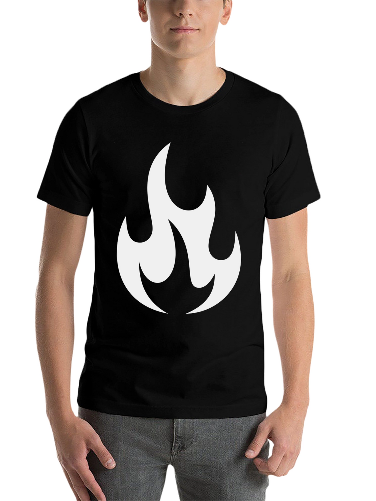 Black T-Shirt with White Flame Graphic