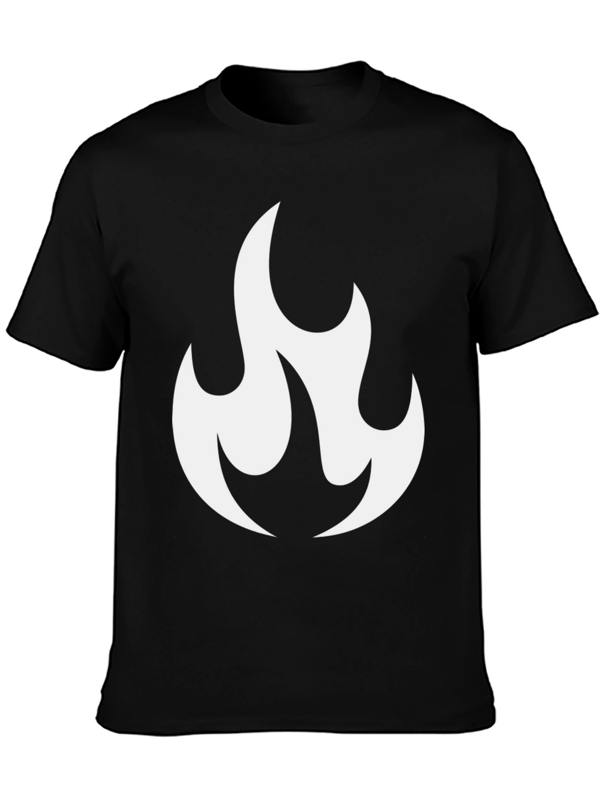 Black T-Shirt with White Flame Graphic