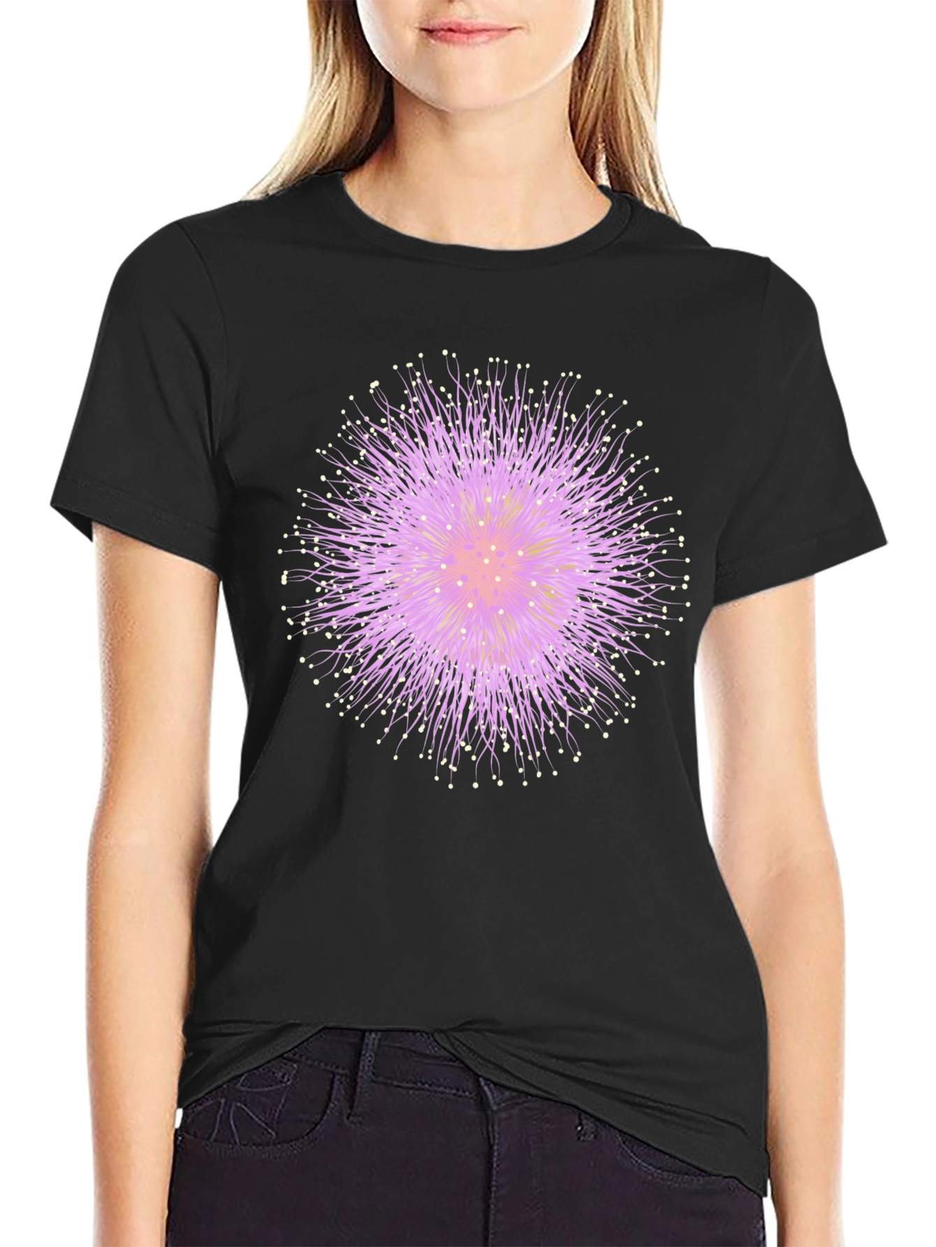 Abstract Floral Graphic Tee - Black Cotton T-Shirt