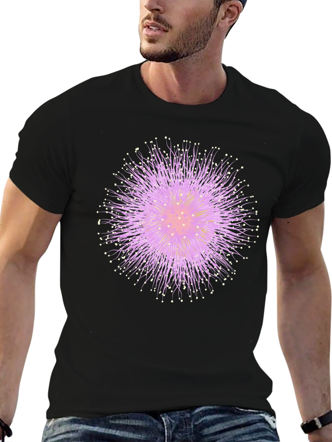 Abstract Floral Graphic Tee - Black Cotton T-Shirt