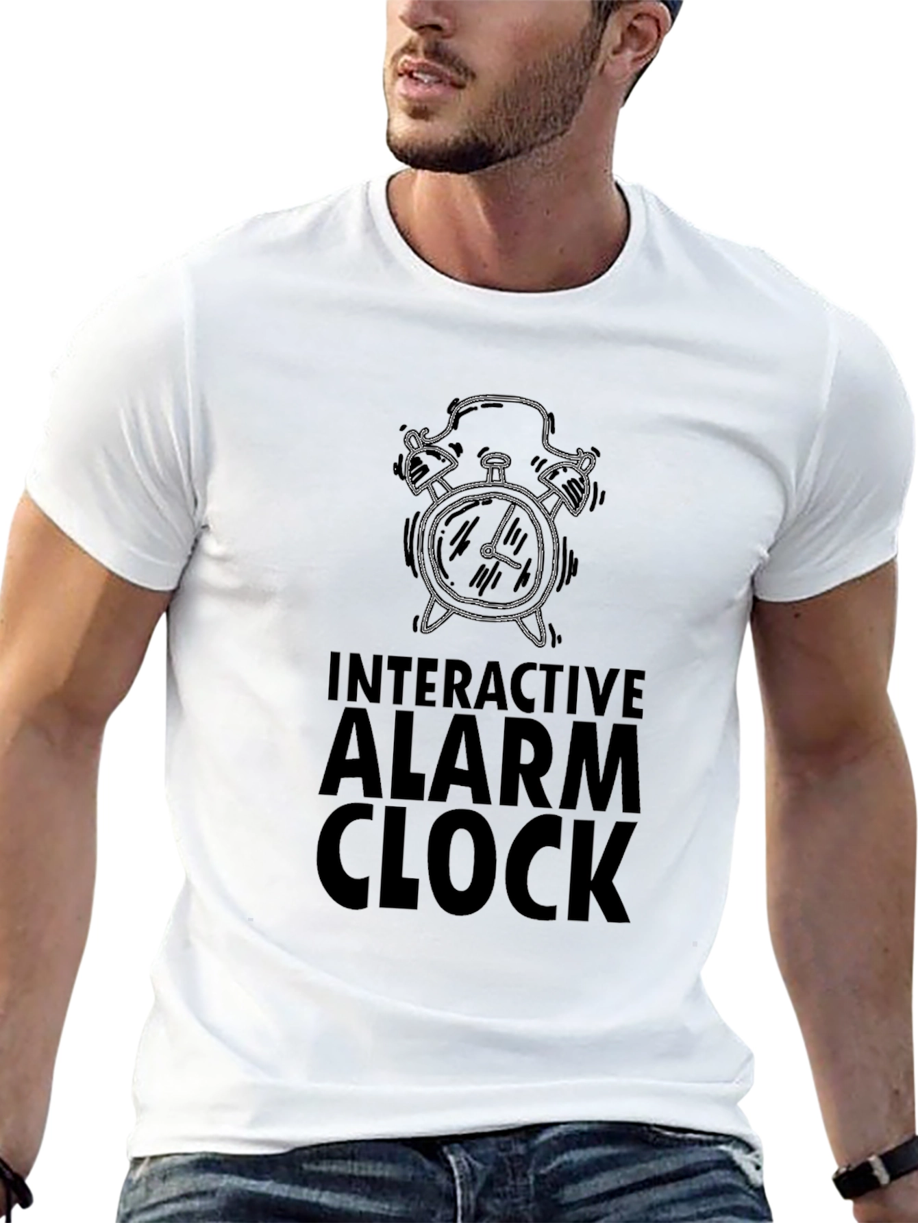 Interactive Alarm Clock Graphic Tee - Black Cotton T-Shirt