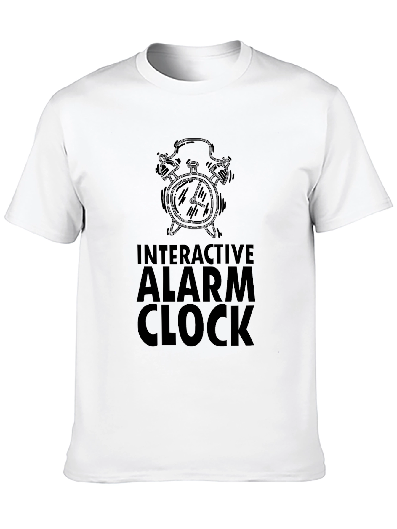 Interactive Alarm Clock Graphic Tee - Black Cotton T-Shirt
