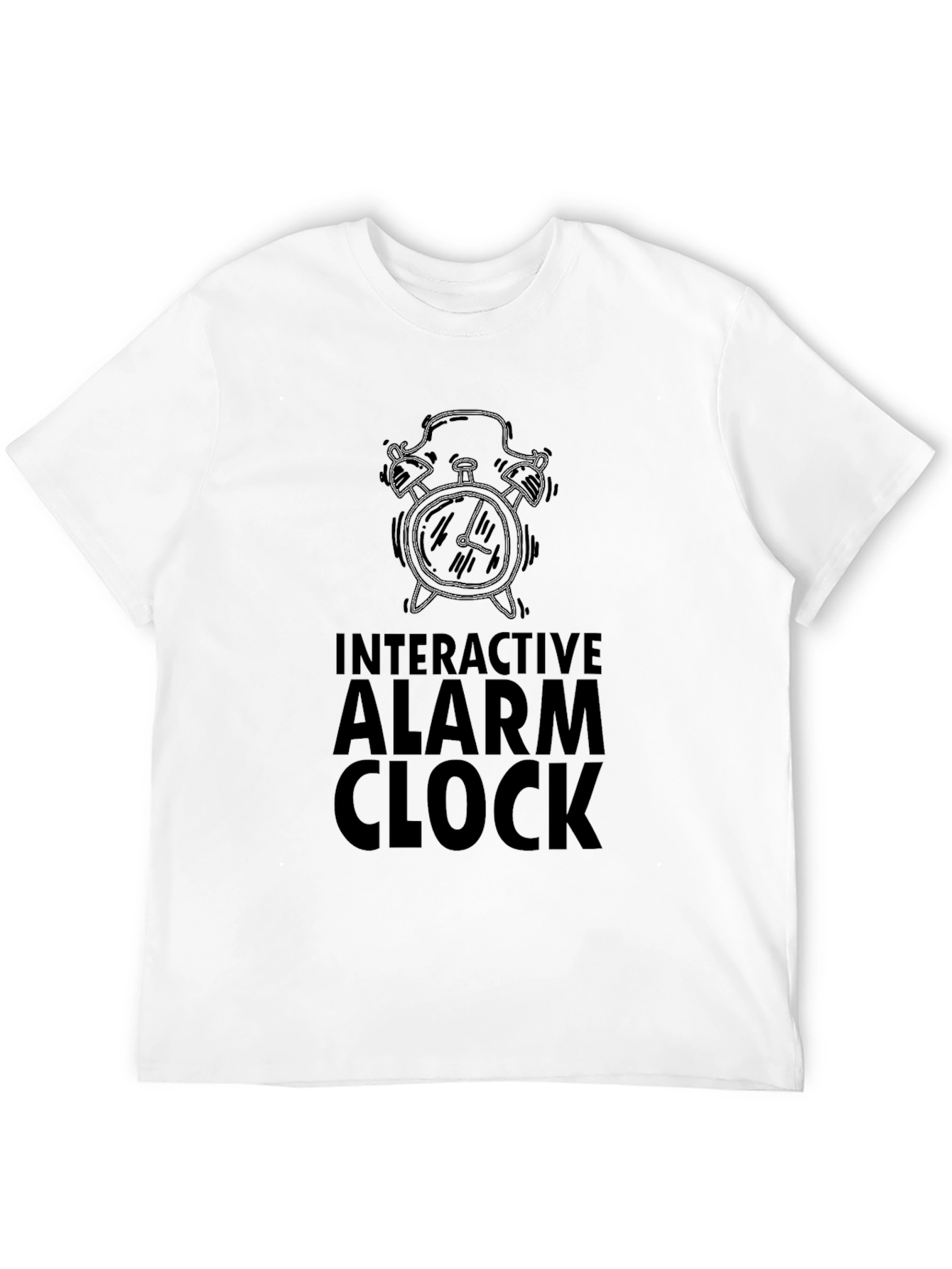 Interactive Alarm Clock Graphic Tee - Black Cotton T-Shirt