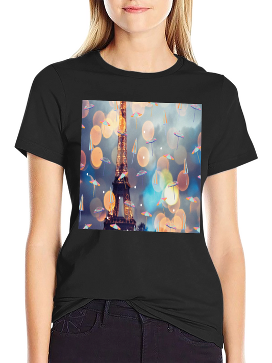 Paris Eiffel Tower Umbrella Black T-Shirt