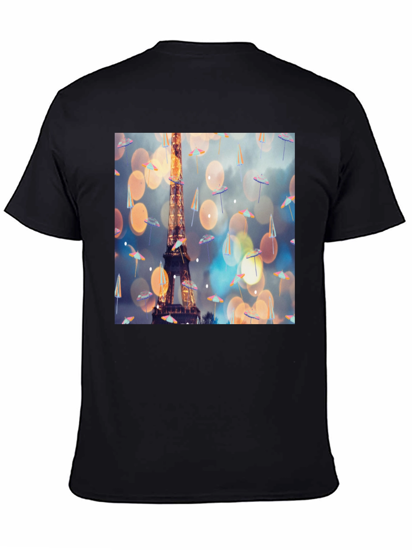 Paris Eiffel Tower Umbrella Black T-Shirt