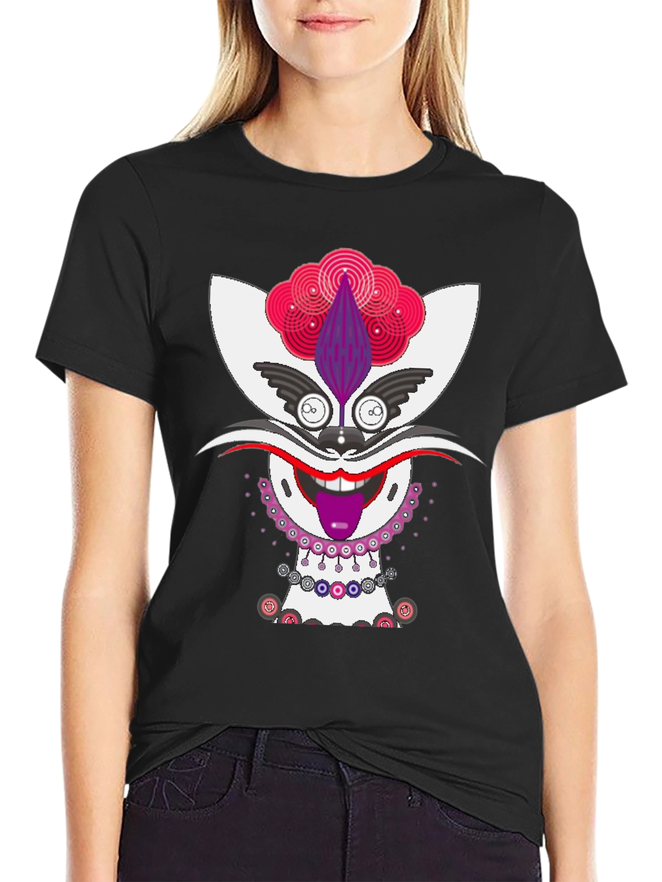 Whimsical Cat Graphic Tee - Unique Mens Black T-Shirt