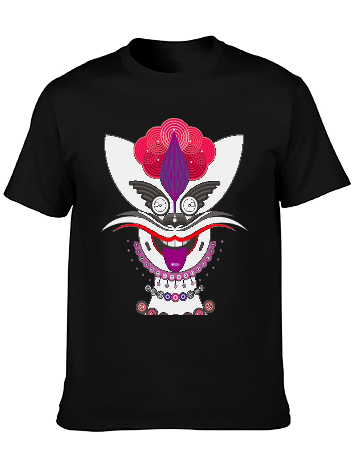 Whimsical Cat Graphic Tee - Unique Mens Black T-Shirt