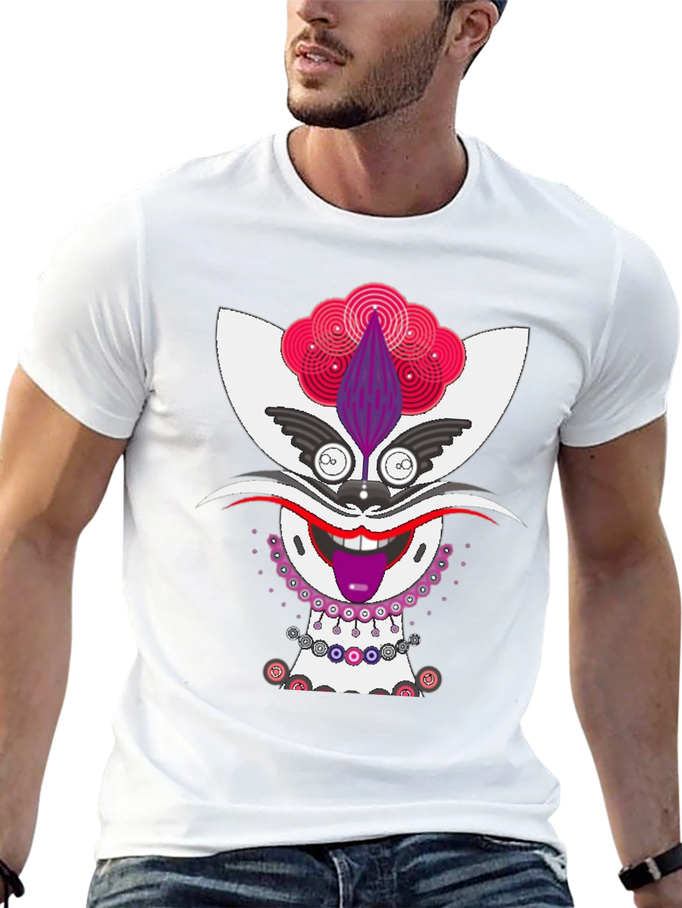 Whimsical Cat Graphic Tee - Unique Mens Black T-Shirt