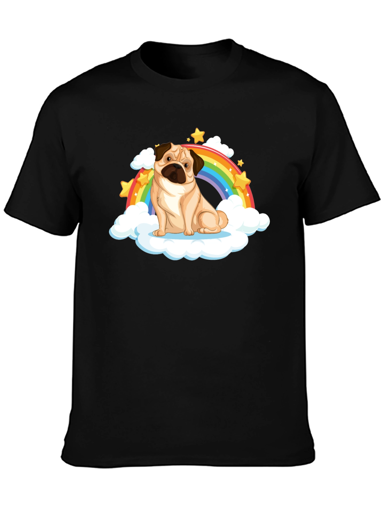 Pug Rainbow Cloud Black T-Shirt