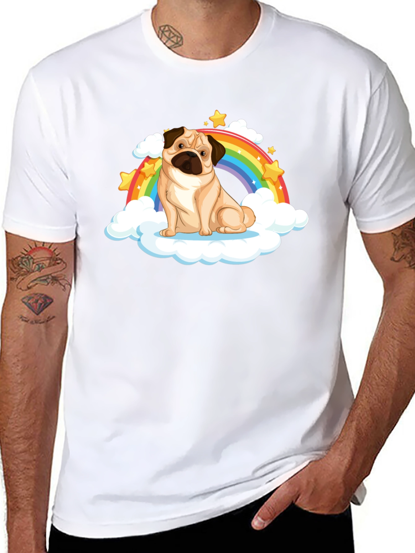 Pug Rainbow Cloud Black T-Shirt