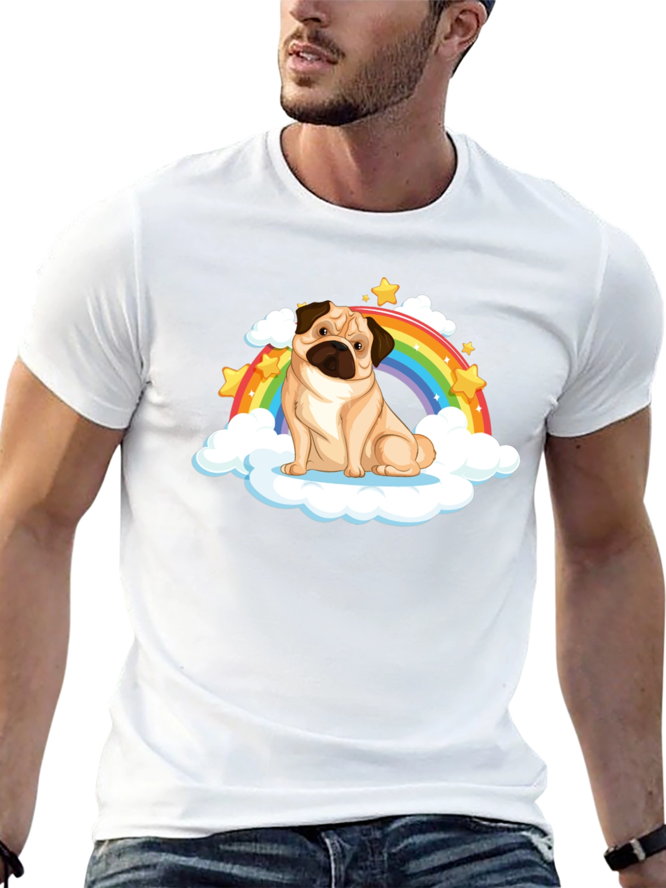 Pug Rainbow Cloud Black T-Shirt