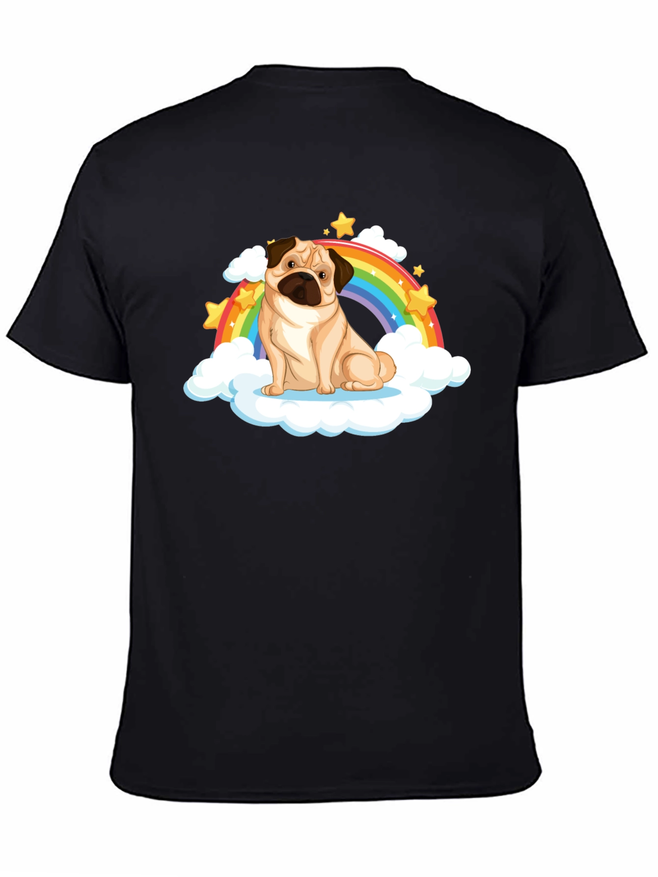 Pug Rainbow Cloud Black T-Shirt