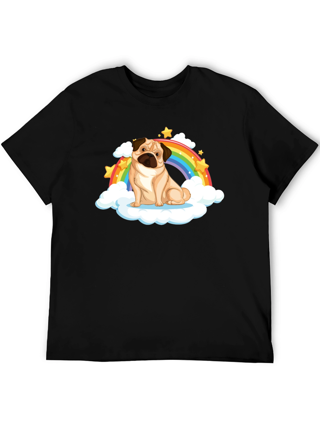 Pug Rainbow Cloud Black T-Shirt