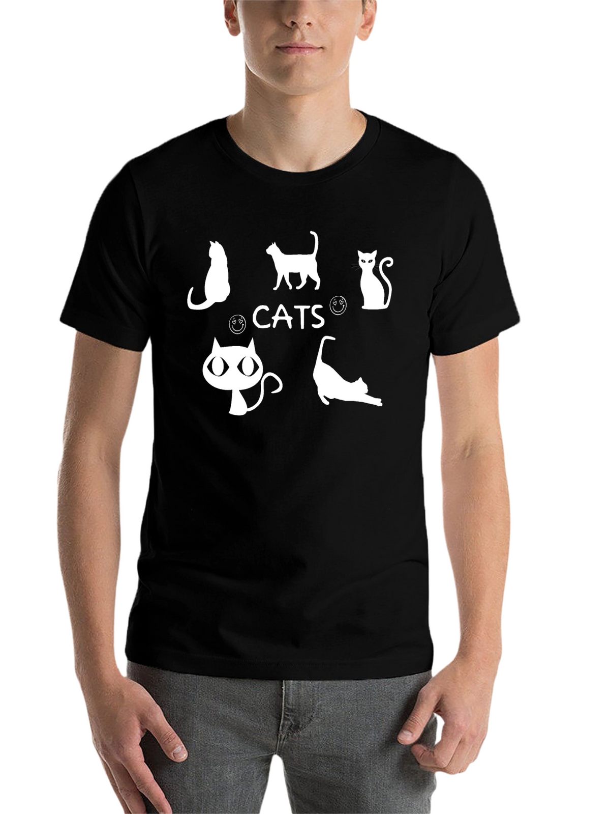Cats Graphic Tee - Black Cotton Blend T-Shirt
