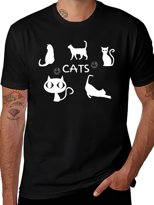 Cats Graphic Tee - Black Cotton Blend T-Shirt