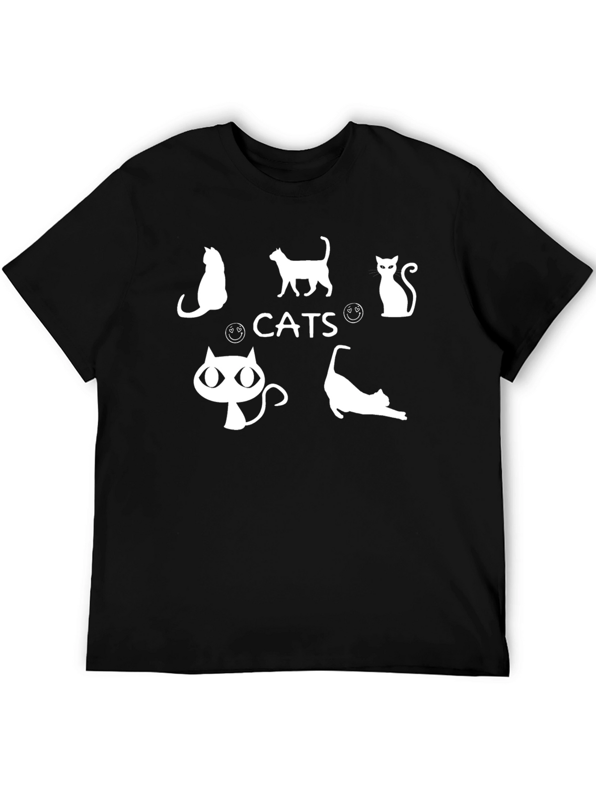 Cats Graphic Tee - Black Cotton Blend T-Shirt