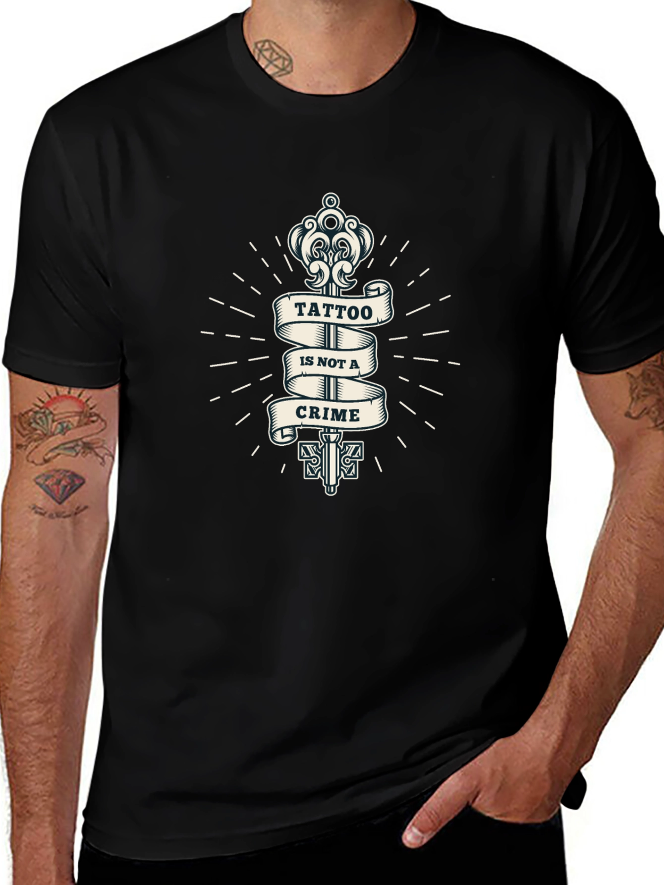 Tattoo Is Not A Crime Graphic Print Black T-Shirt