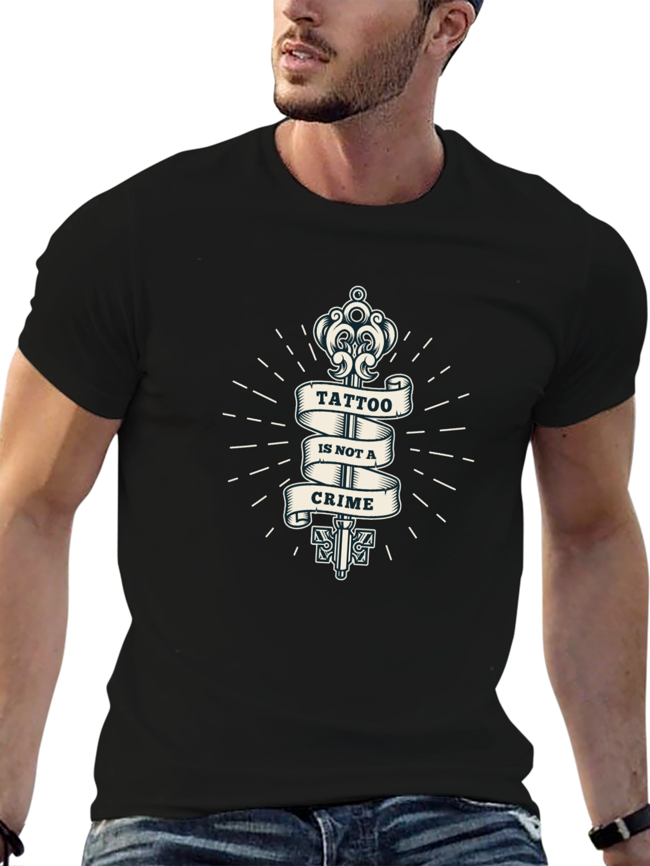 Tattoo Is Not A Crime Graphic Print Black T-Shirt