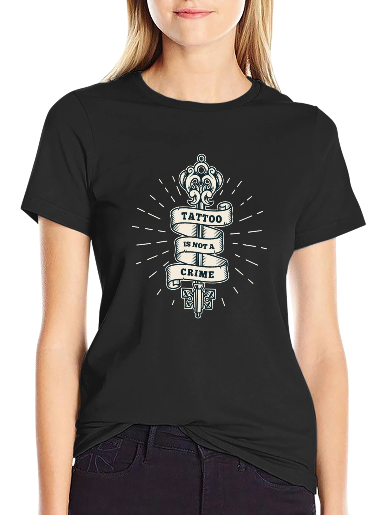 Tattoo Is Not A Crime Graphic Print Black T-Shirt