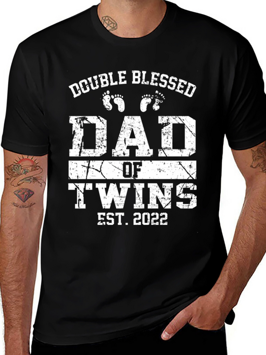 Double Blessed Dad of Twins Est. 2022 Black T-Shirt