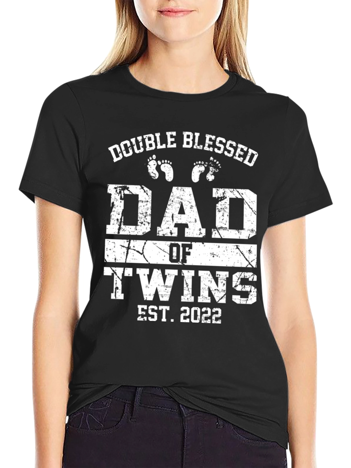 Double Blessed Dad of Twins Est. 2022 Black T-Shirt