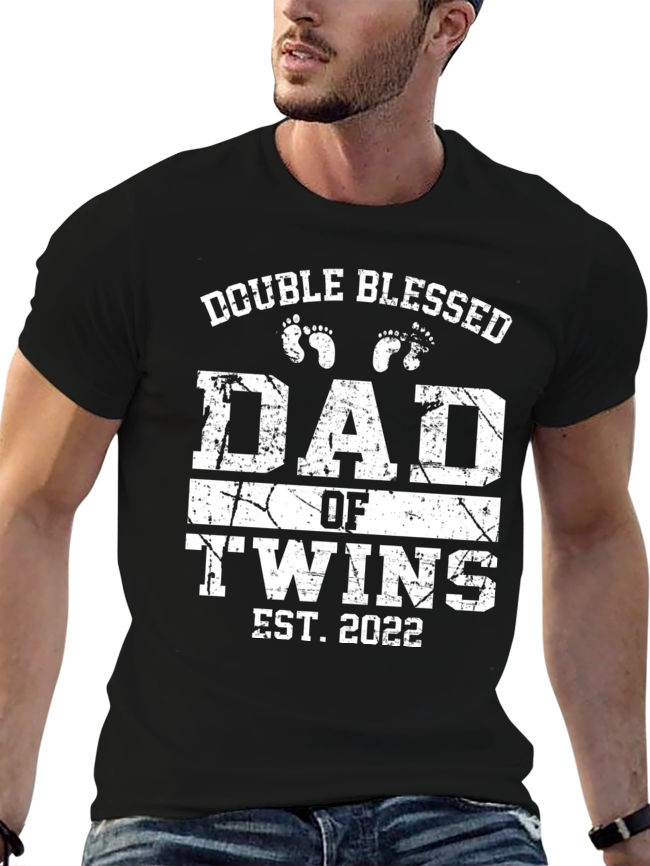Double Blessed Dad of Twins Est. 2022 Black T-Shirt