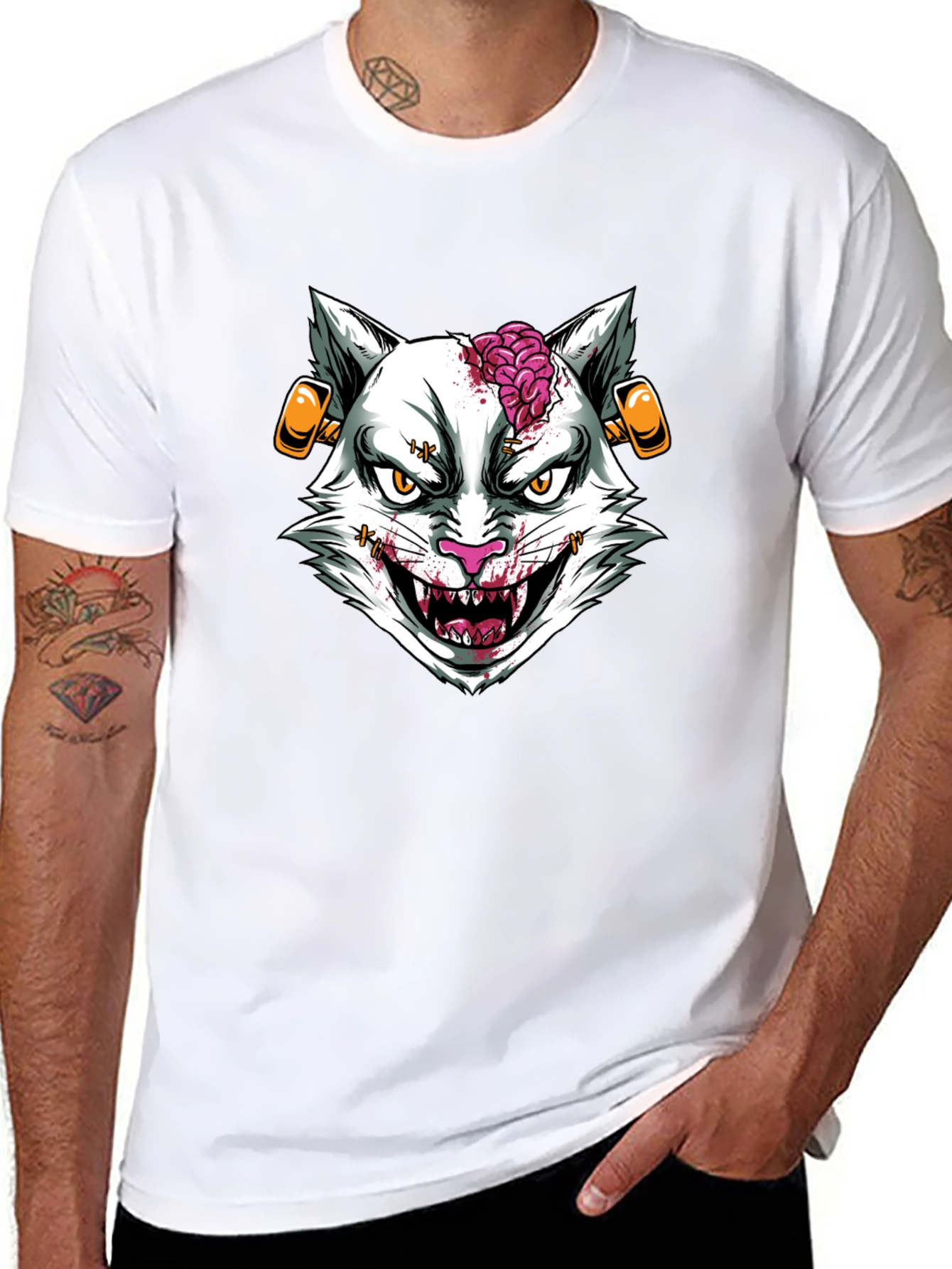 Zombie Cat Graphic T-Shirt - Halloween Style