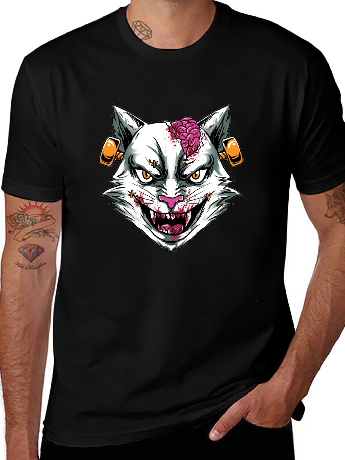 Zombie Cat Graphic T-Shirt - Halloween Style