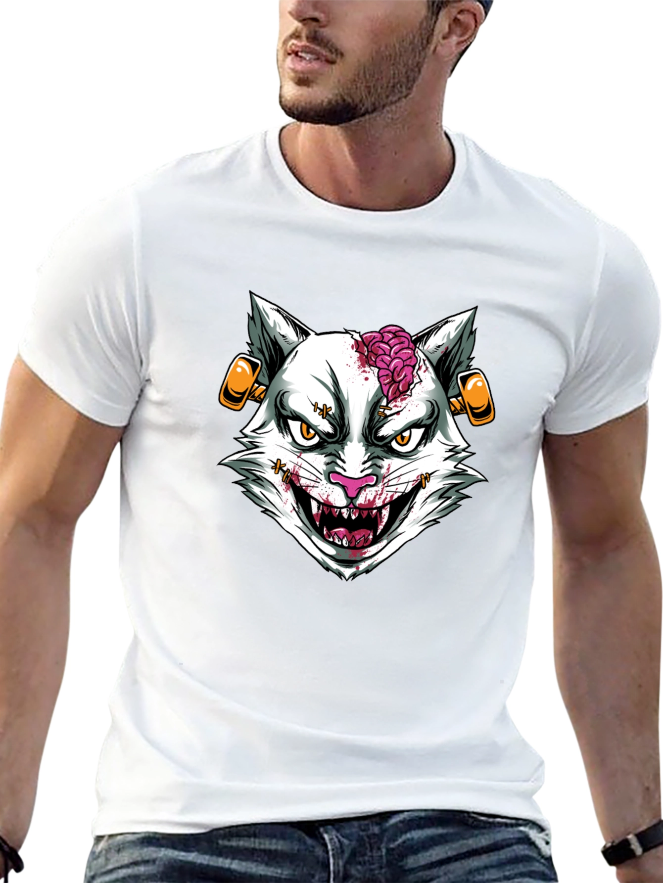 Zombie Cat Graphic T-Shirt - Halloween Style