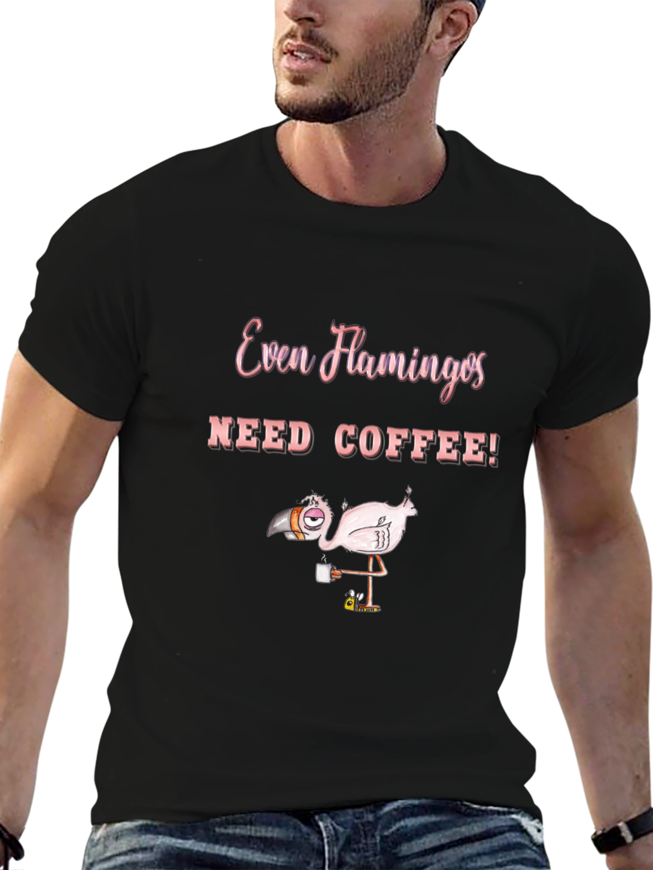 Funny Flamingo Coffee Lover Graphic T-Shirt