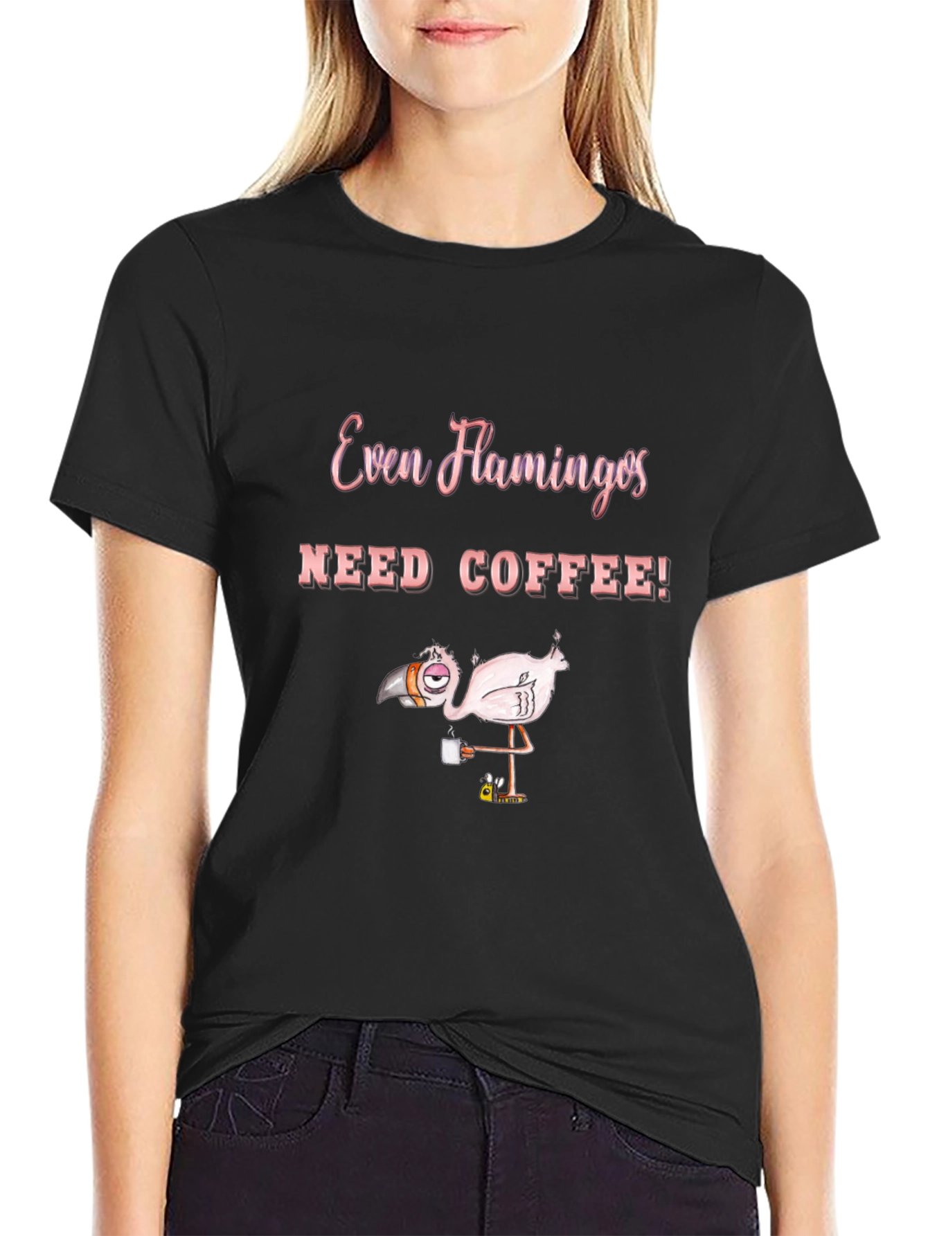 Funny Flamingo Coffee Lover Graphic T-Shirt