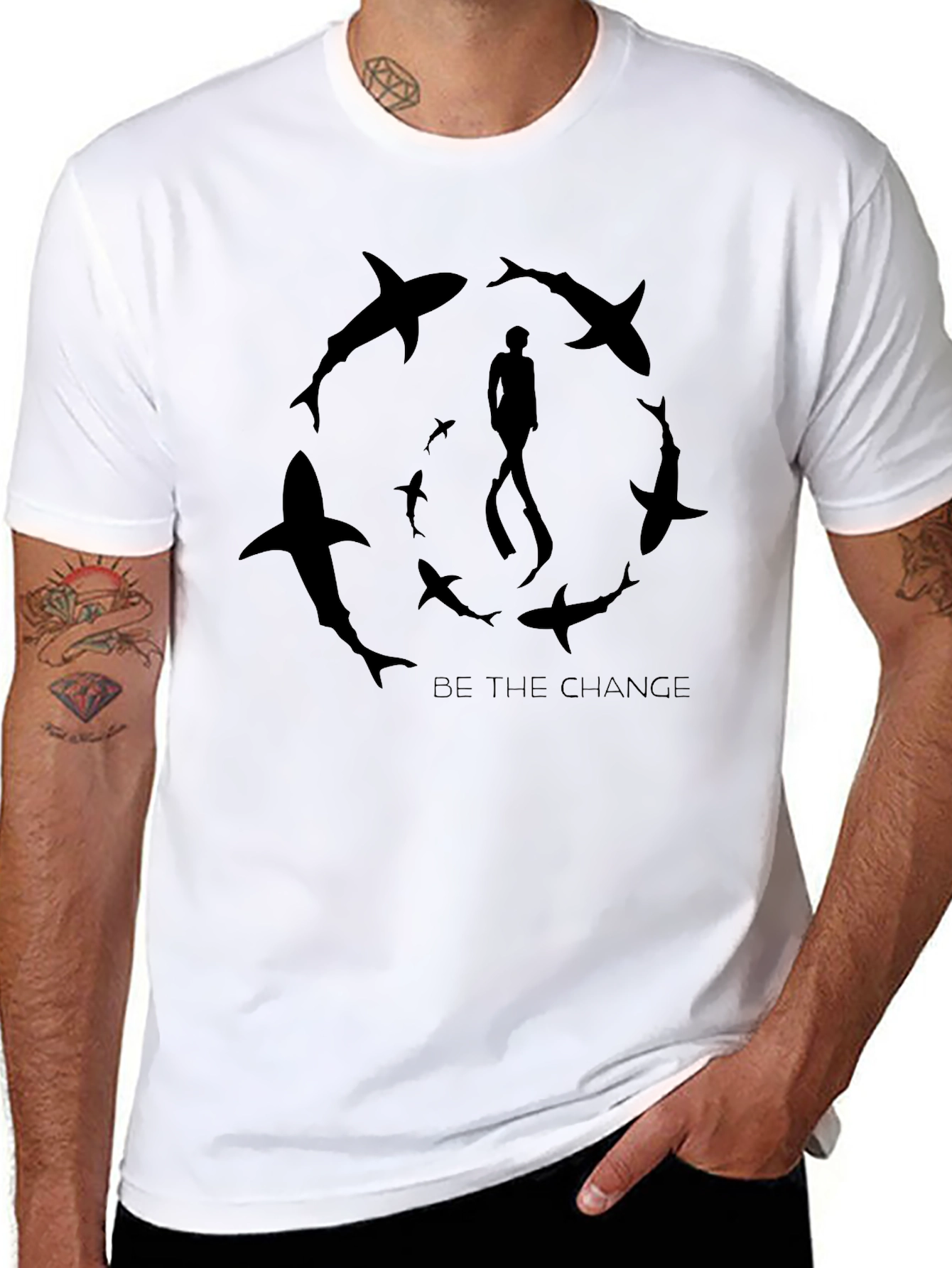 Shark Circle Graphic Black Tee
