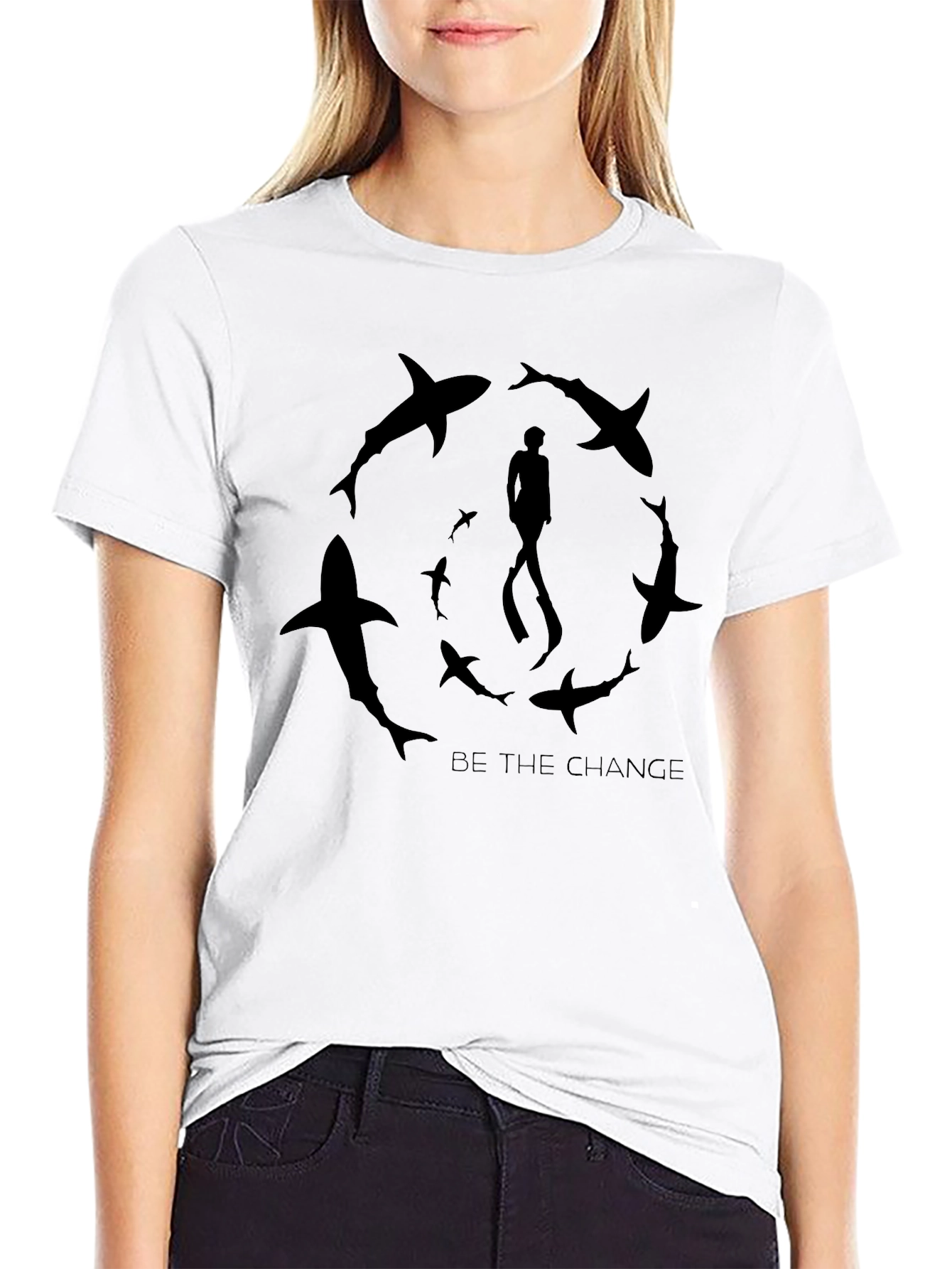 Shark Circle Graphic Black Tee