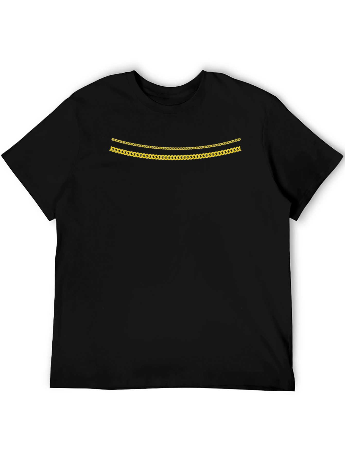 Mens Black Graphic Tee with Gold Chains