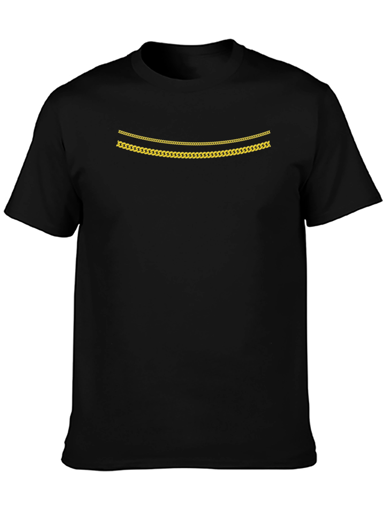 Mens Black Graphic Tee with Gold Chains