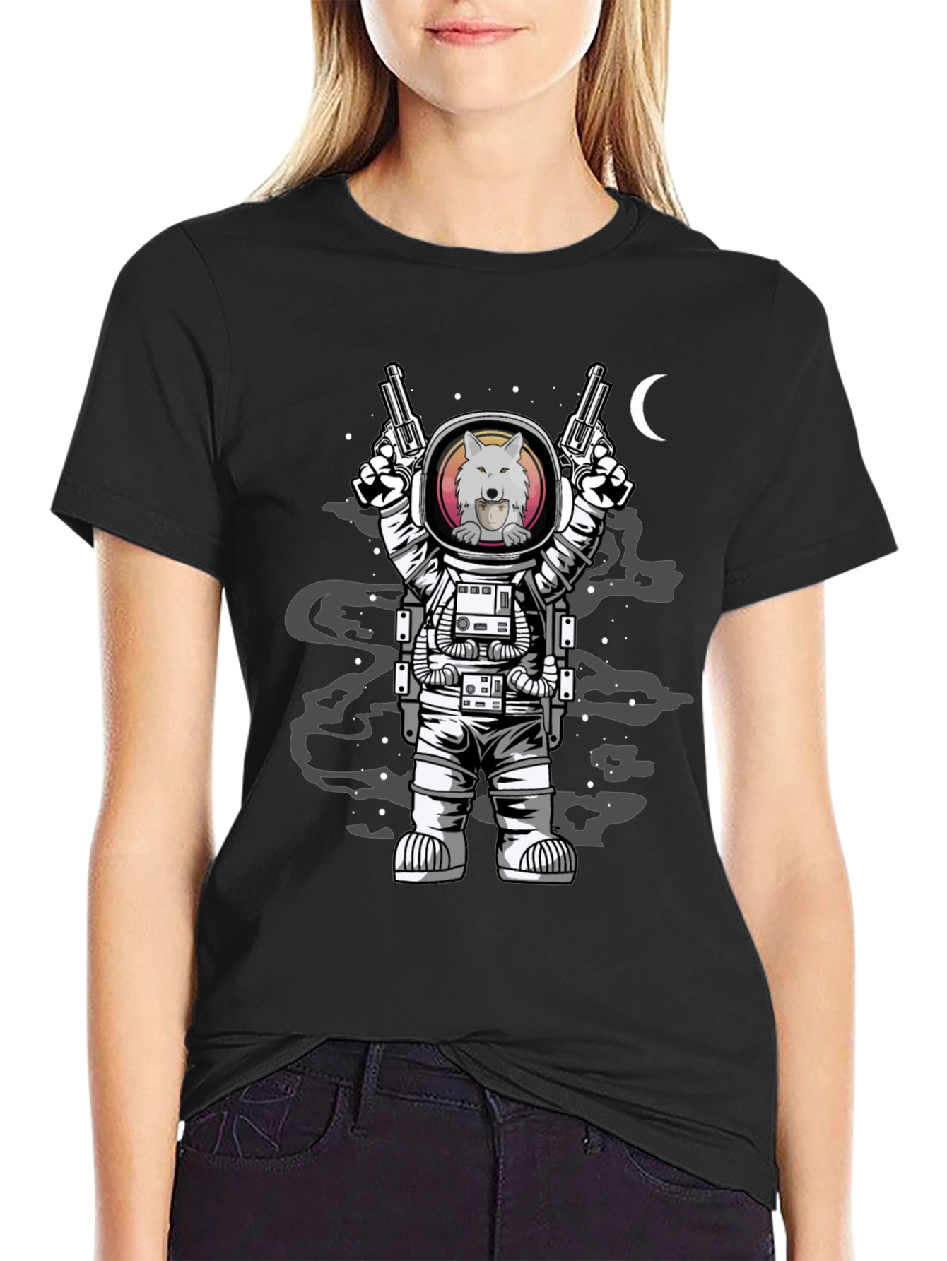 Astronaut Wolf T-Shirt - Space Gun Design