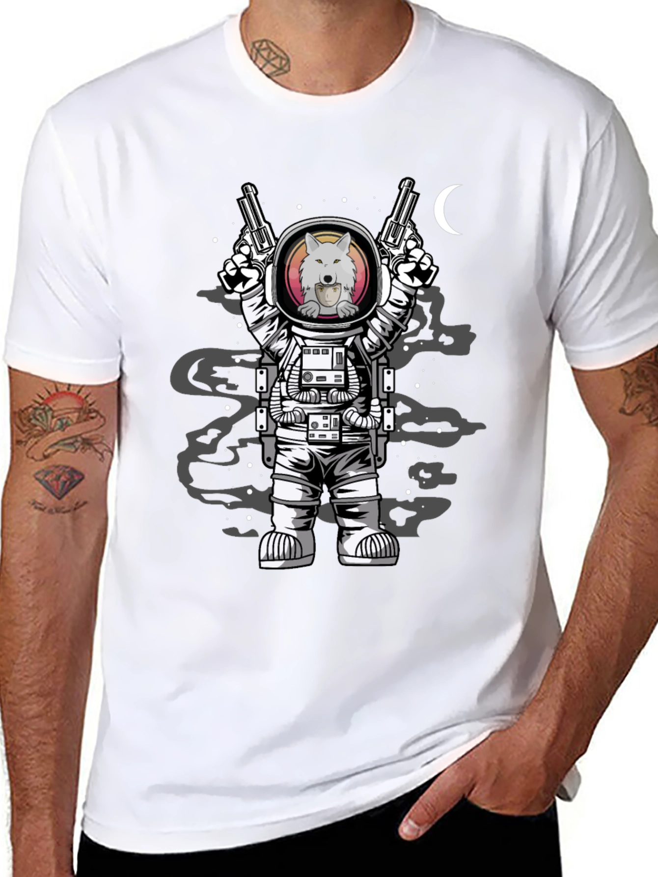 Astronaut Wolf T-Shirt - Space Gun Design