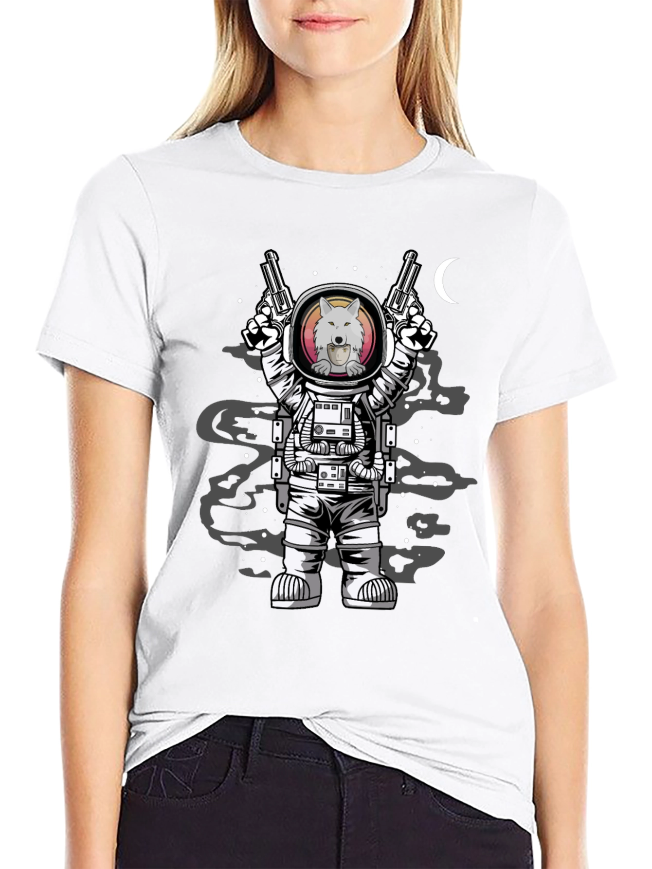 Astronaut Wolf T-Shirt - Space Gun Design