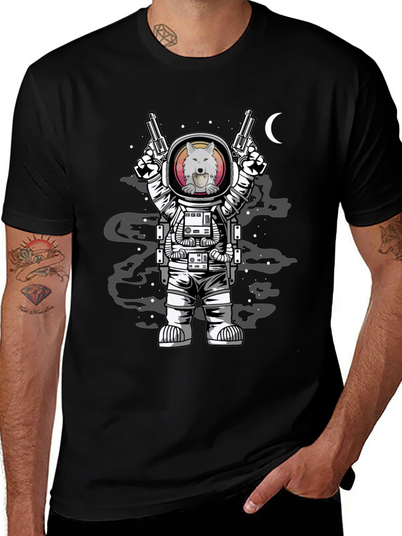 Astronaut Wolf T-Shirt - Space Gun Design