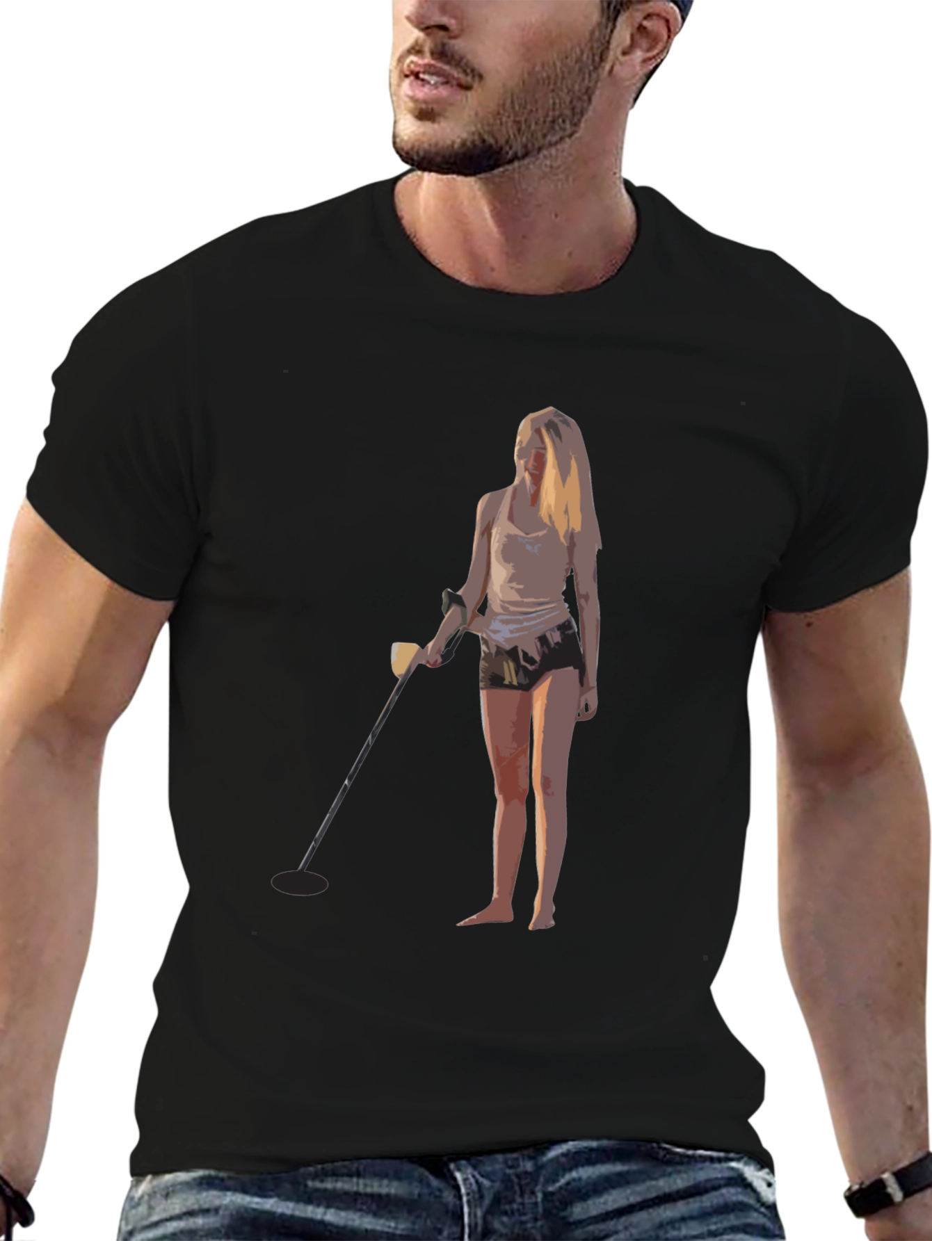 Metal Detecting Girl Graphic T-Shirt - Black
