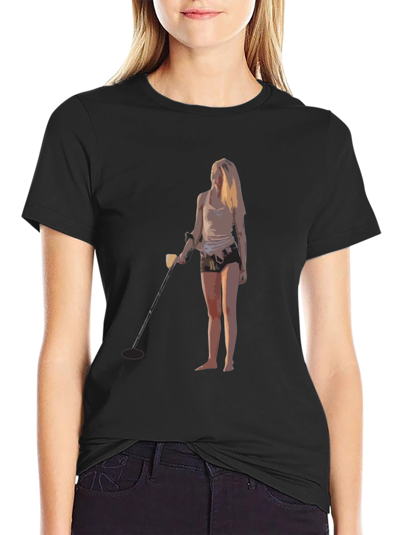 Metal Detecting Girl Graphic T-Shirt - Black