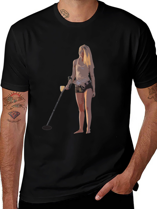 Metal Detecting Girl Graphic T-Shirt - Black