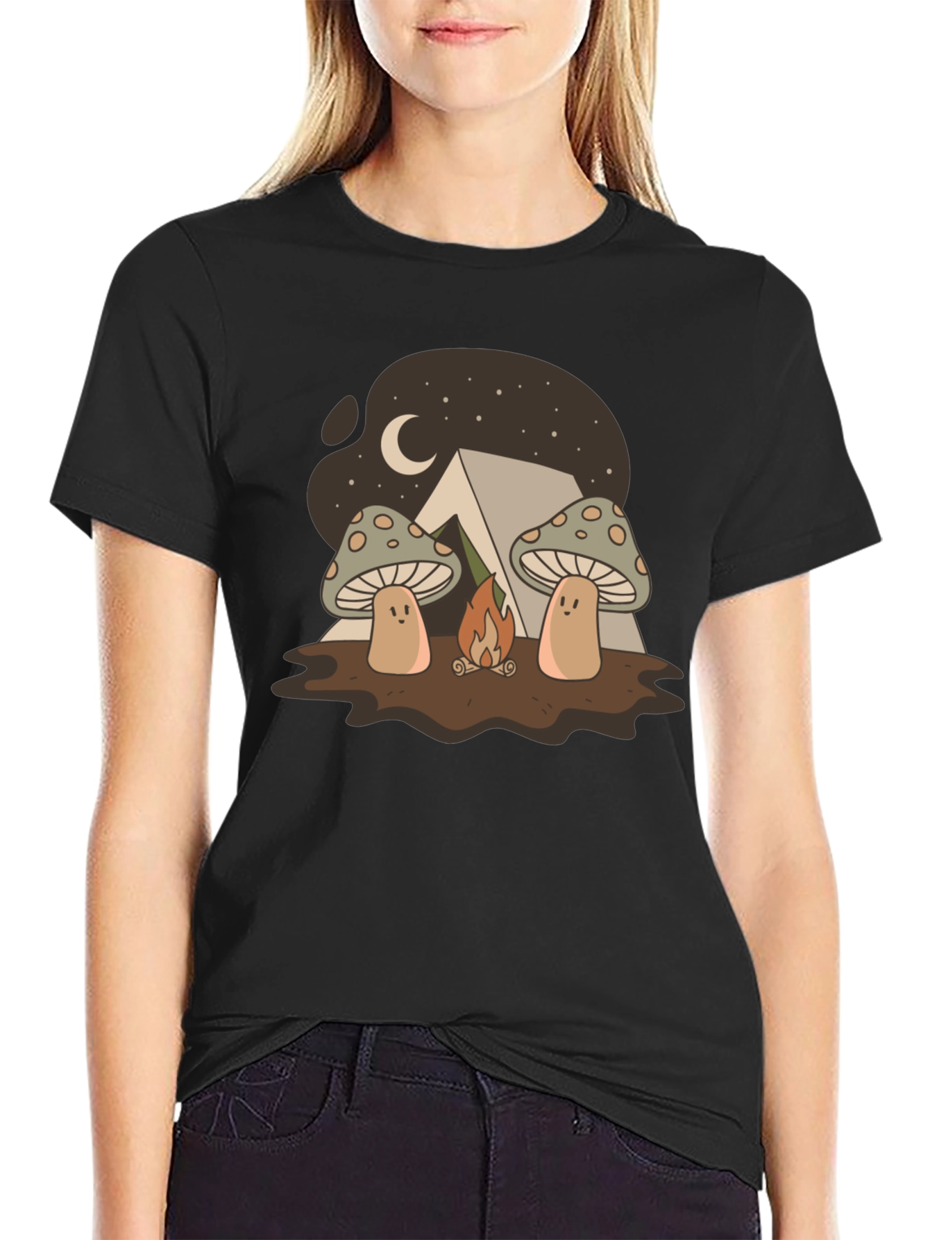 Mushroom Campfire Graphic T-Shirt - Nature Lover Tee